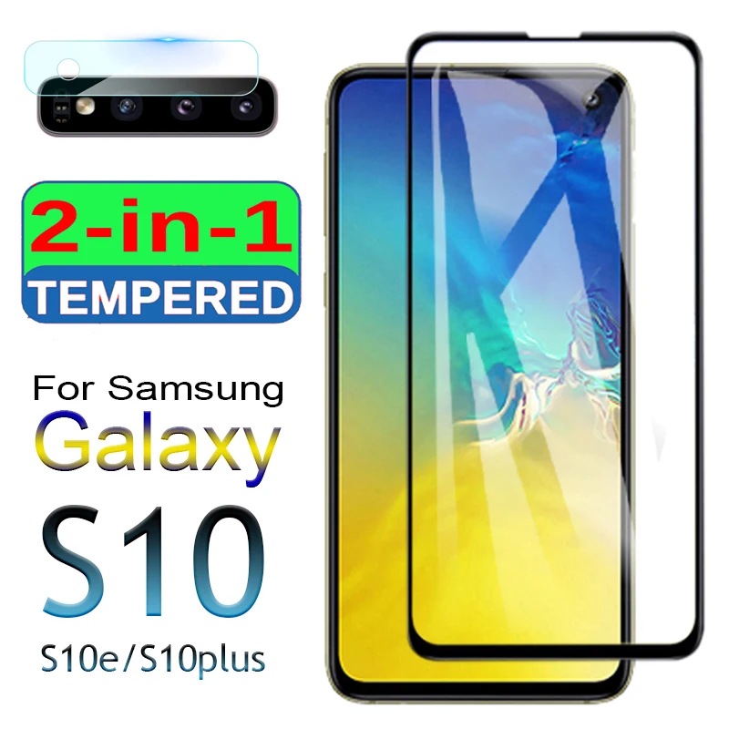 Защитное стекло для Samsung Galaxy s 10 plus 10e 2 в 1 с камерой и объективом | Мобильные