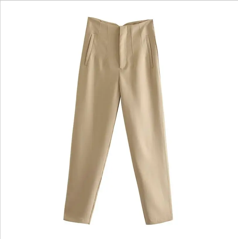 2021 Spring Trouser Suits High Waisted Pants Women Fashion Office Beige Pants Chic Button Zip Elegant Pink Casual Woman Pants nike capri Pants & Capris