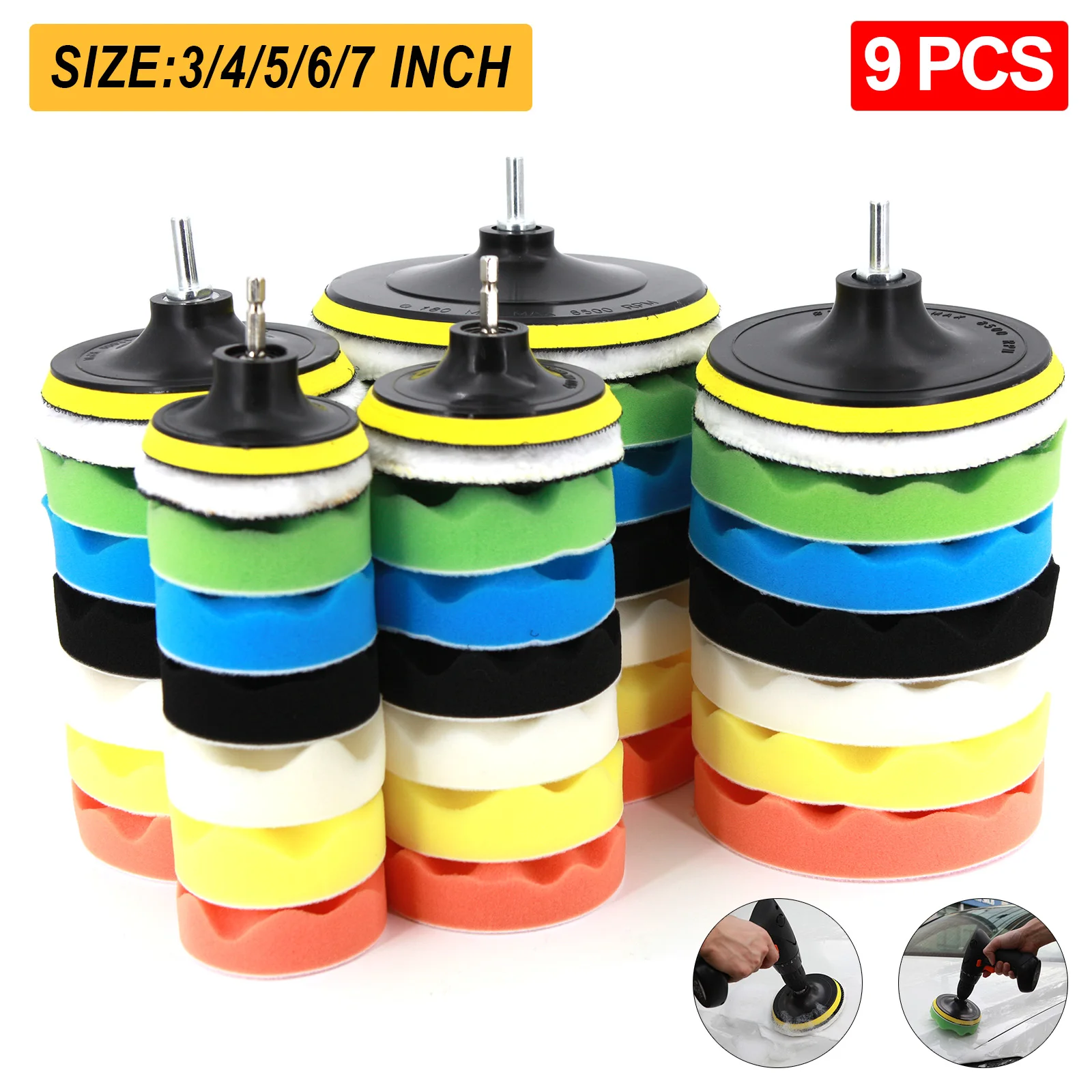 Car Polishing Disc 9Pcs/Set Self-Adhesive Buffing Waxing Sponge Wool Wheel Polishing Pad For Car Polisher Drill Adapter