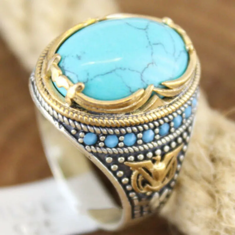 Богемные Большой овальный натуральный камень кольца для мужчин и женщин винтажные двухцветные синие Бусины праздничises палец Праздничная бижутерия с кольцами Z4M385