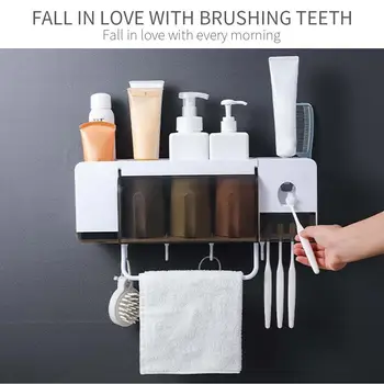

Toothbrush Organizer ABS Toothpaste Automatic Punch-Free Multi-Functional Toothpaste Dispenser Toothbrush Holder Space Saving