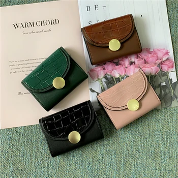 

Vintage Stone Women Wallet PU Leather Fashion Korean Style Brief Ring Trifold Coin Purse Multi Slots Card Holder Lady Clutch Bag