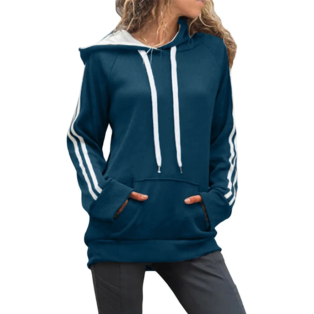 Basic Cotton Hoodie with Kangaroo Pocket New Stripe Stitching Long-sleeved Kangaroo Pocket Jacket