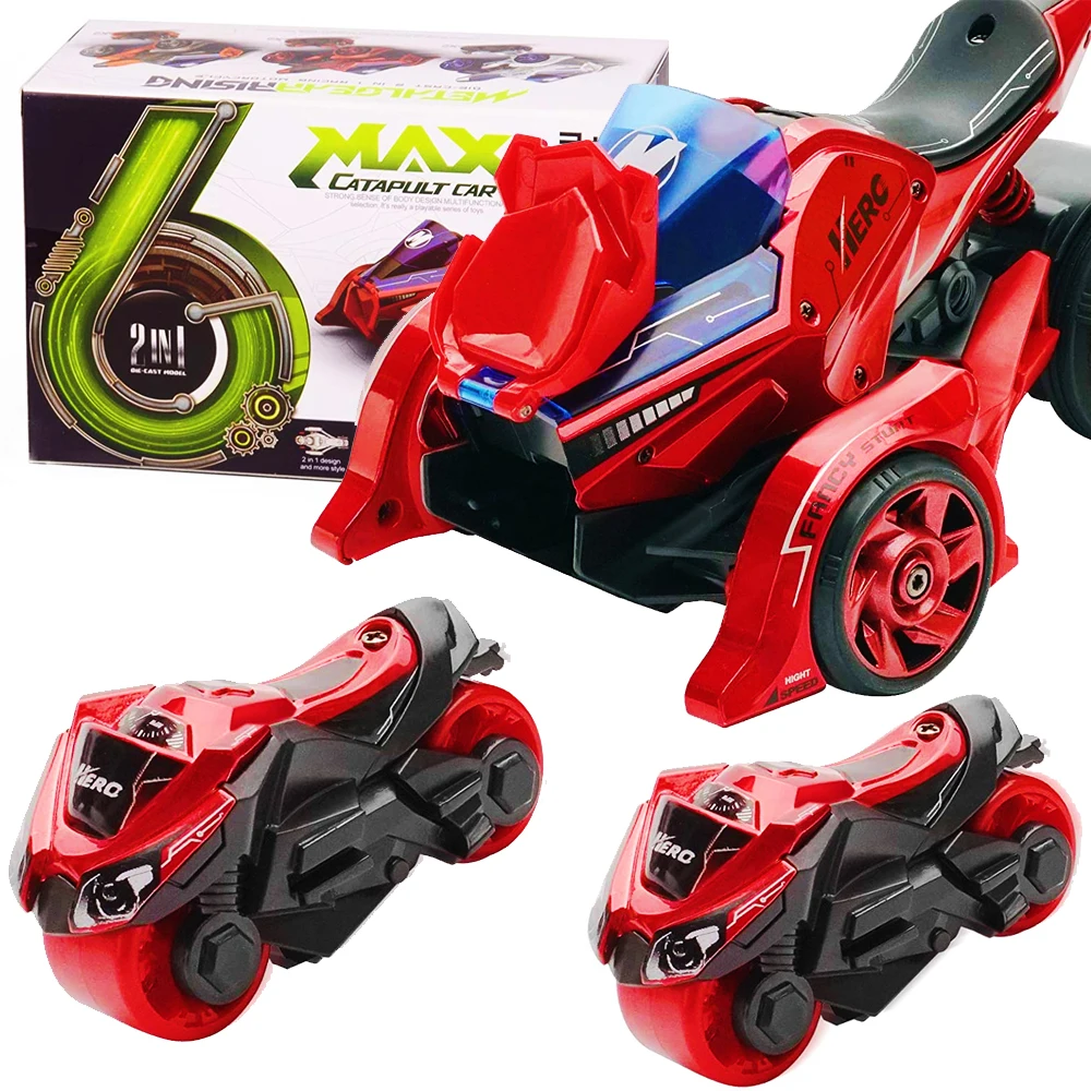 

Die Cast toys for Boys 2 in 1 Pull Back Cars Toys 1:32 Scale Catapult Motorcycles with Cool Lights and Sound Children Table game