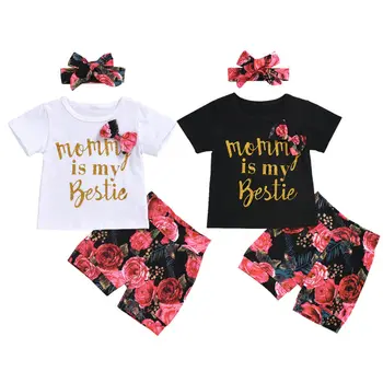 

Girl Clothes 2020 Newborn Kids Baby Girl Tops T-shirt Floral Shorts Pants Headband 3PCS Outfits 0-3Y