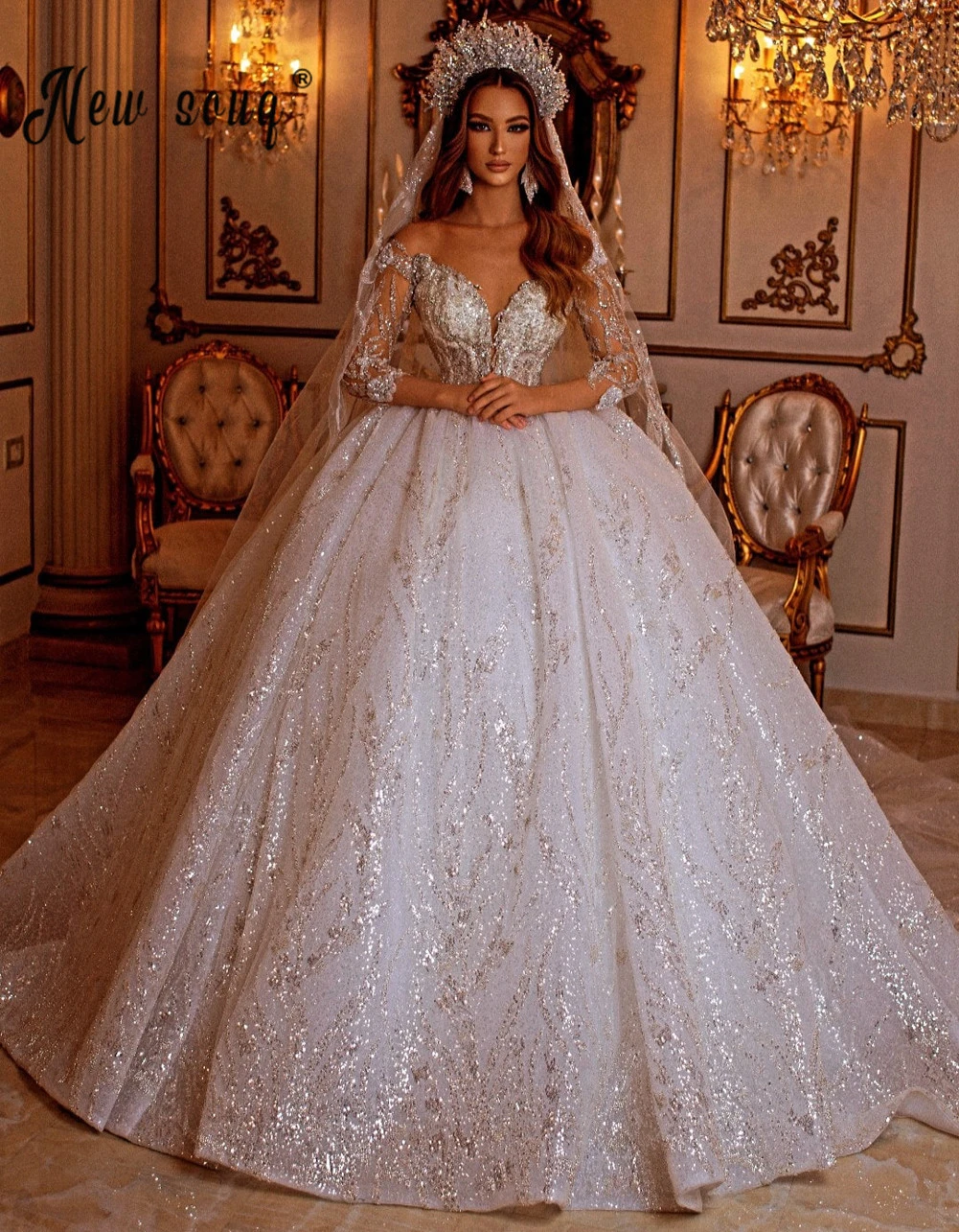 Ball Gown Lace Pearl Beaded Sweetheart Ball Gown Wedding Dresses For