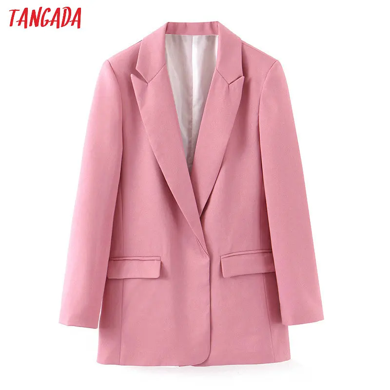 Tangada женский розовый деловой пиджак, жакет дизайнерские в Корейском стиле модные женские туфли комплект с деловым блейзером карманы рабочая одежда верхняя одежда SL504