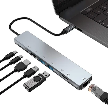 

8 In 1 USB-C HUB Type C To HDMI 4K 1080P RJ45 USB3.0 PD Type-C Hub Card Reader Multiport Adapter ​Laptop Type-C Hubs