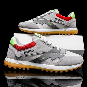 

Fashion Sneakers Men Breathable Casual Shoes Lightweight Anti-Skid Mesh Sneaker Male Lace Up Flat Shoe Leather Shallow Fit Shoes