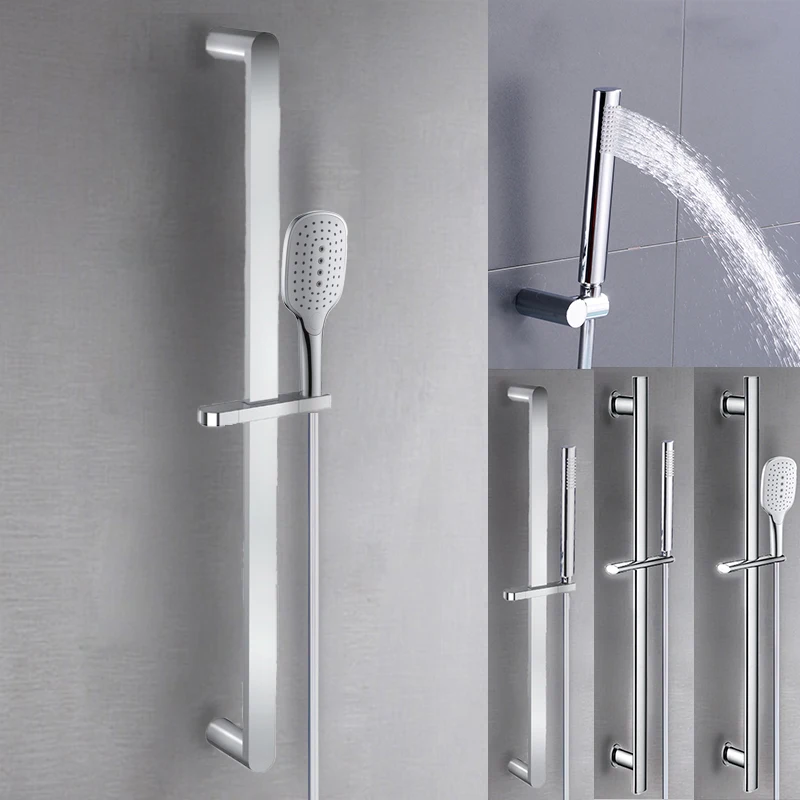 Bathroom Chrome Round Oval Handheld Shower Bar Head with Brass Bracket Holder and 1.5 Stainless Steel PVC Hose Set