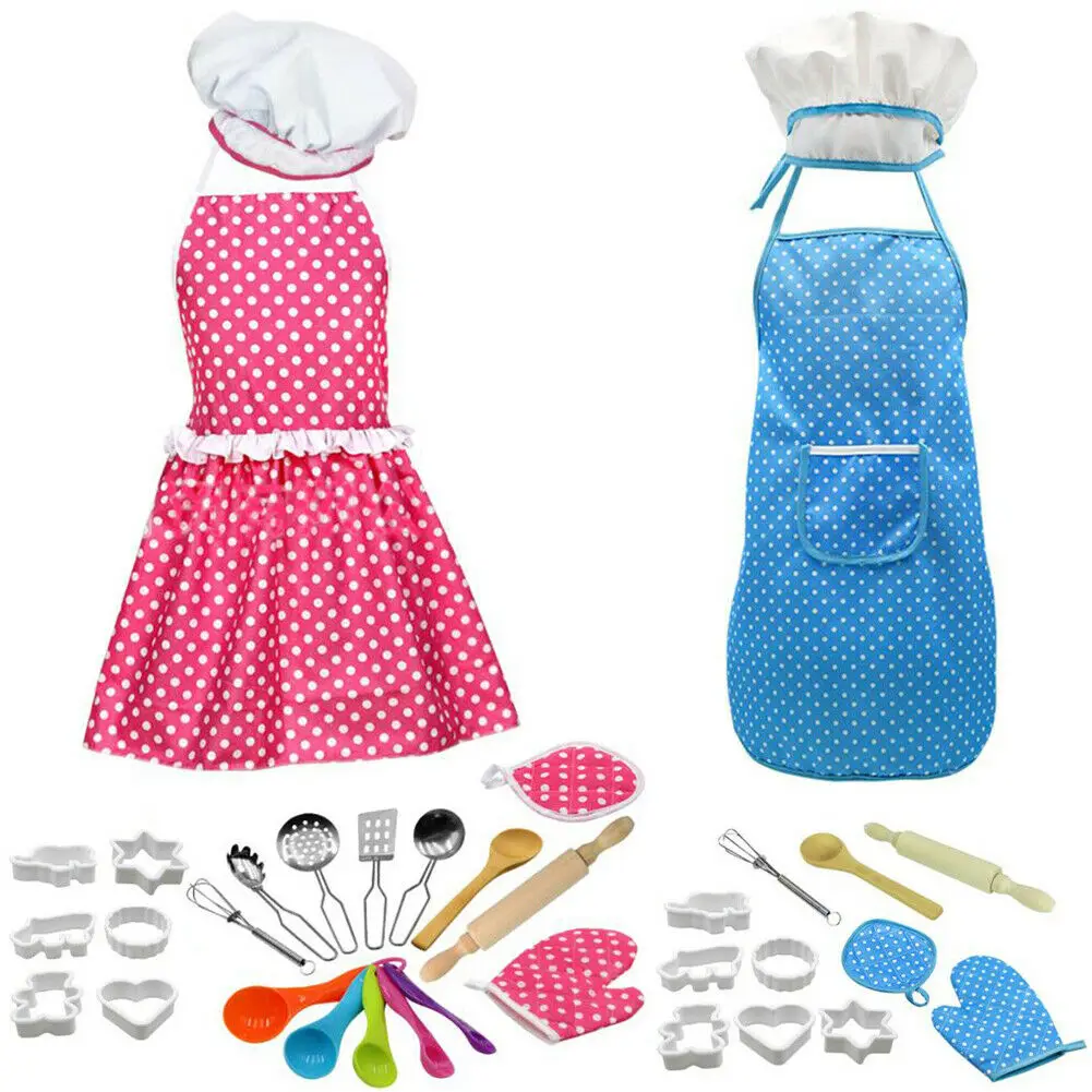 13/24pcs Kids Cooking Baking Apron Cake Mold Kitchen Toy Set for Girls Boy Play Tool Toys for Children