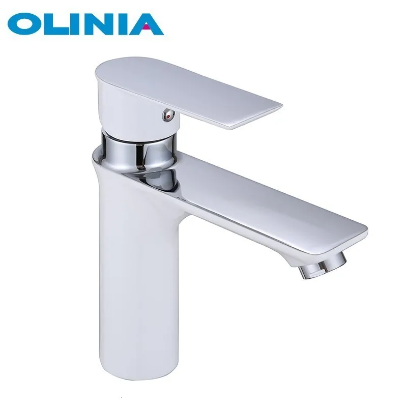 Olinia современный кран для ванной комнаты, кран для раковины с одной ручкой, белый кран для горячей и холодной воды, смеситель для ванной комнаты OL8200CW