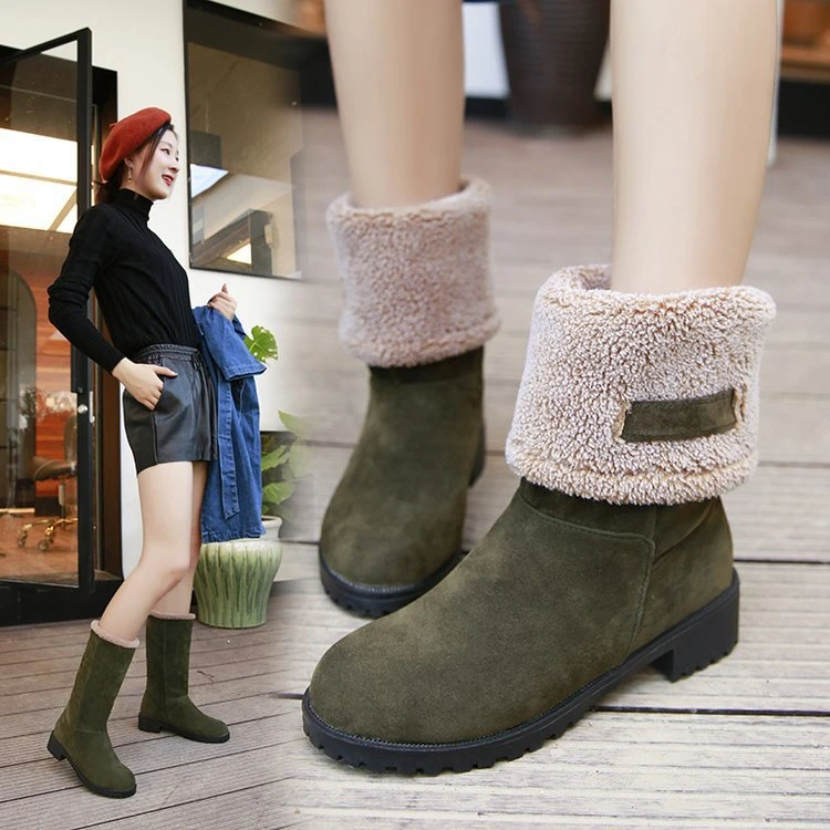Otoño/Invierno nuevas botas largas de algodón para mujer, botas de terciopelo cálido para nieve, botas cortas para nieve| -