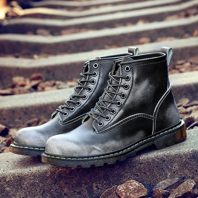 Mens Ankle Boot Martin Winter Boot Biker Boot for Men Leather Genuine Chelsea Boot Fashion Platform Boot Designer Chunky Boot 47 Gray White