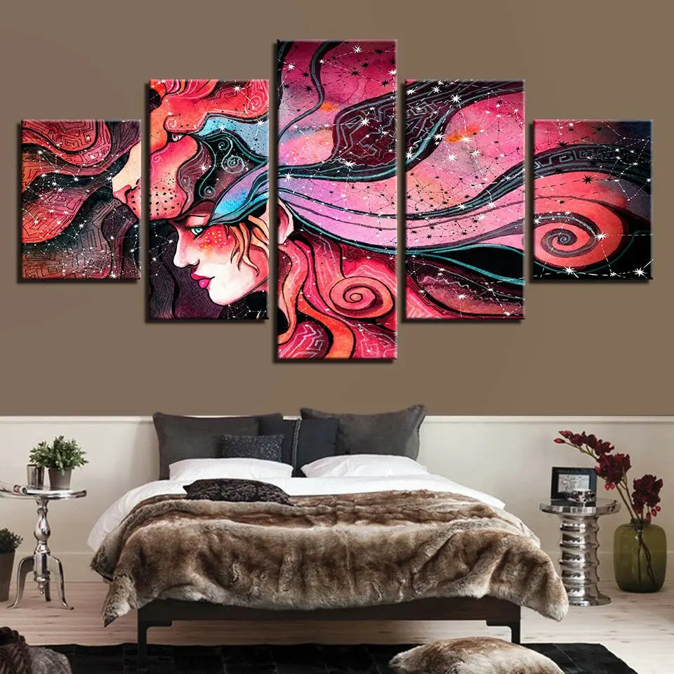 

No Framed Abstract Psychedelic Woman 5 Pcs Canvas Picture Print Wall Art Canvas Painting Wall Decor for Living Room