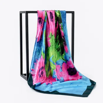 

2020 Big Size Square Silk Women Scarf Summer Scarves Shawls Of Lady 90*90cm Wraps Soft Pashimina Female Beach Stole Bandana