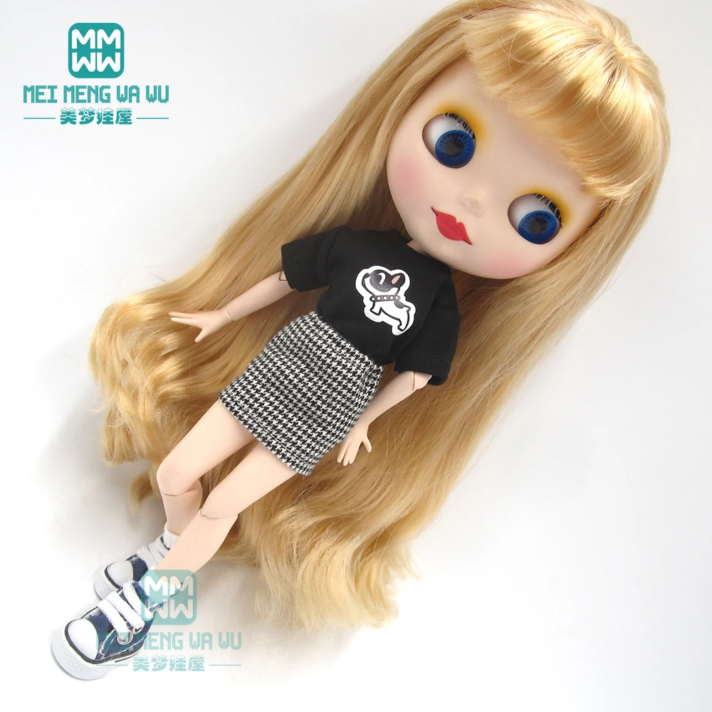 1 шт., одежда Blyth Doll, Модная белая футболка, клетчатое платье для Blyth, Azone OB23 OB24, аксессуары для кукла 1/6