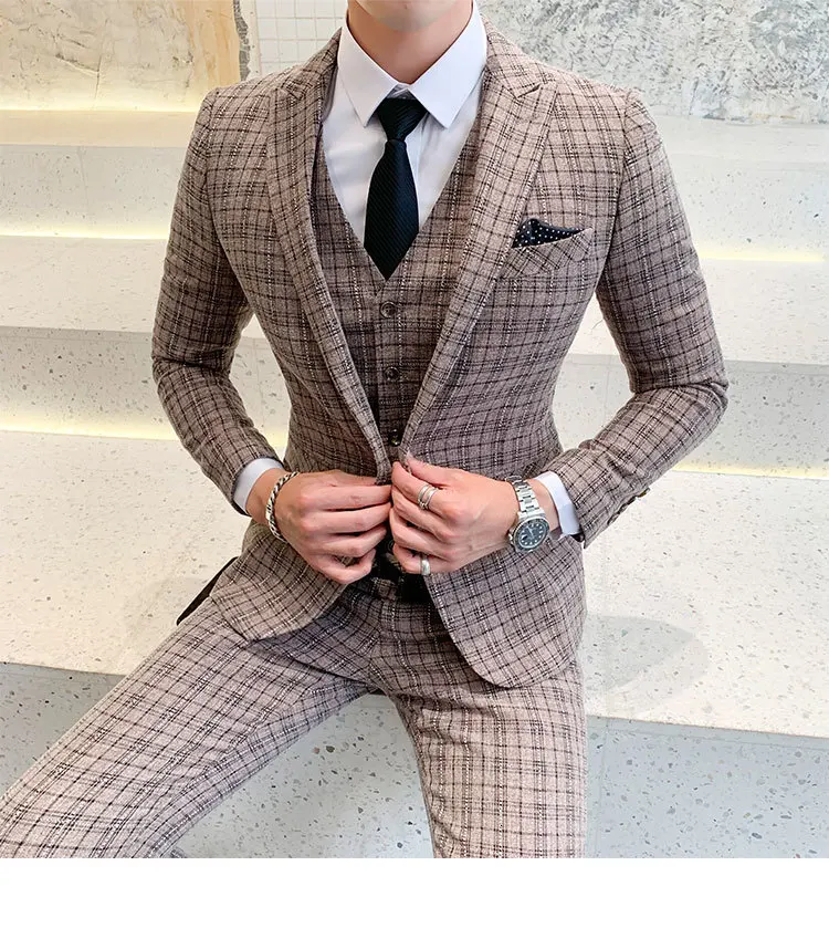 Terno Masculino 5XL, роскошный мужской костюм в клетку, официальные мужские костюмы, офисный мужской костюм s, обычный крой, клетчатый смокинг, мужские костюмы, 3 предмета