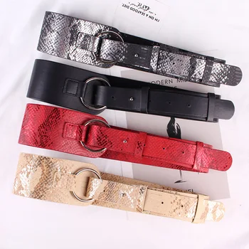 

serpentine ring decorate belt PU fashion Woman belts Snake skin pattern Waist seal