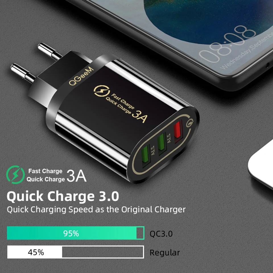 QGEEM 3 USB зарядное устройство для iPhone Quick Charge 3,0 быстрое зарядное устройство для Xiaomi QC 3,0 портативное зарядное устройство для телефона зарядный адаптер