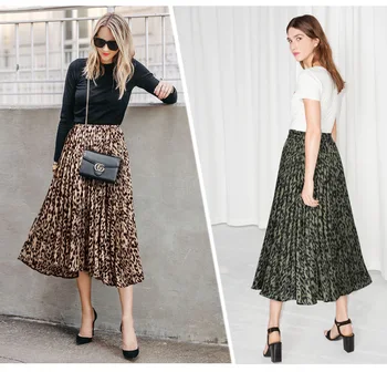 

2019 New Best Quality Women Fashion Leopard Printing A-Line Long Pleated Casual Skirt
