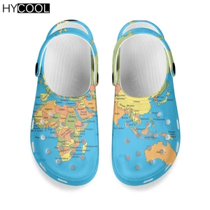 HYCOOL New Arrival kobiety kapcie mapa świata drukowanie moda plaża przypadkowi buty do wody platforma Slip On Hole Garden Sandalias