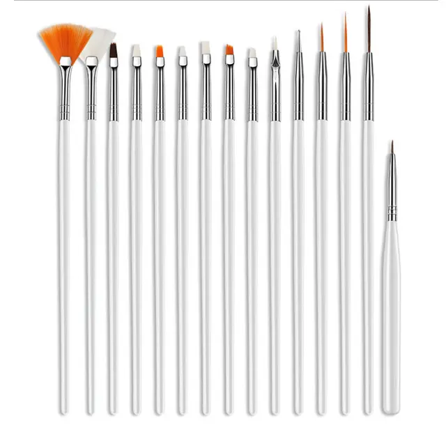Mobray Acrylic Nail Art UV Gel Brush Design Tip Painting Drawing Carving Dotting Pen FlatFan Liner Acrylic Painting Tool white