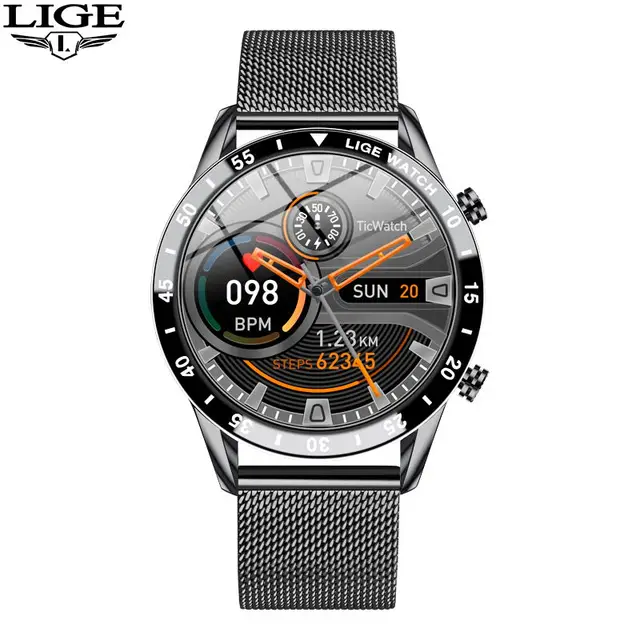 LIGE 2022 Full Circle Touch Screen Steel Band Luxury Bluetooth Call Men Smart Watch Waterproof Sport Activity Fitness Watch+Box Black