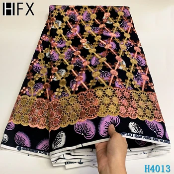 

HFX 2020 High Quality African Ankara Wax Print Fabric Cotton Cord Embroidery Lace Fabric 5 Yards For Nigeria Party Dress F4013