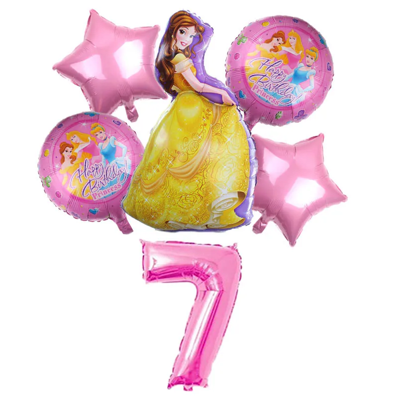 6 шт., Белоснежка, Аврора, Золушка, Эльза, принцесса, фольгированные воздушные шары, набор, детские украшения для дня рождения, Детские гелиевые шары, игрушки - Цвет: Светло-желтый