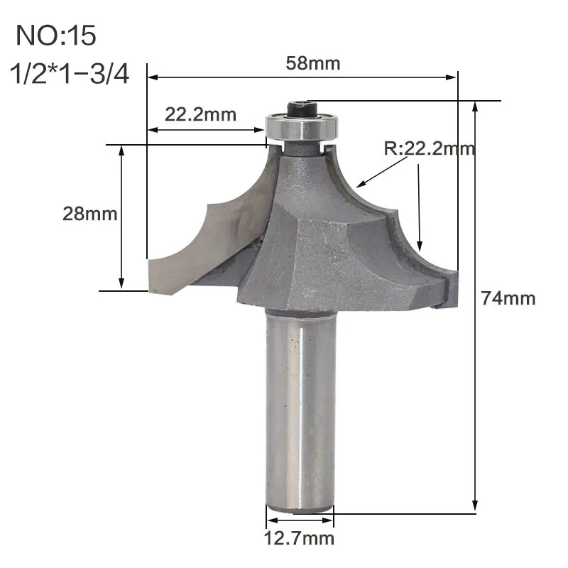 1 шт. 1/" 1/4 хвостовик фреза Классическая формовочная фреза для отделки кромки бит карбида вольфрама Деревообработка Обрезка R фаски Концевая фреза - Длина режущей кромки: NO15