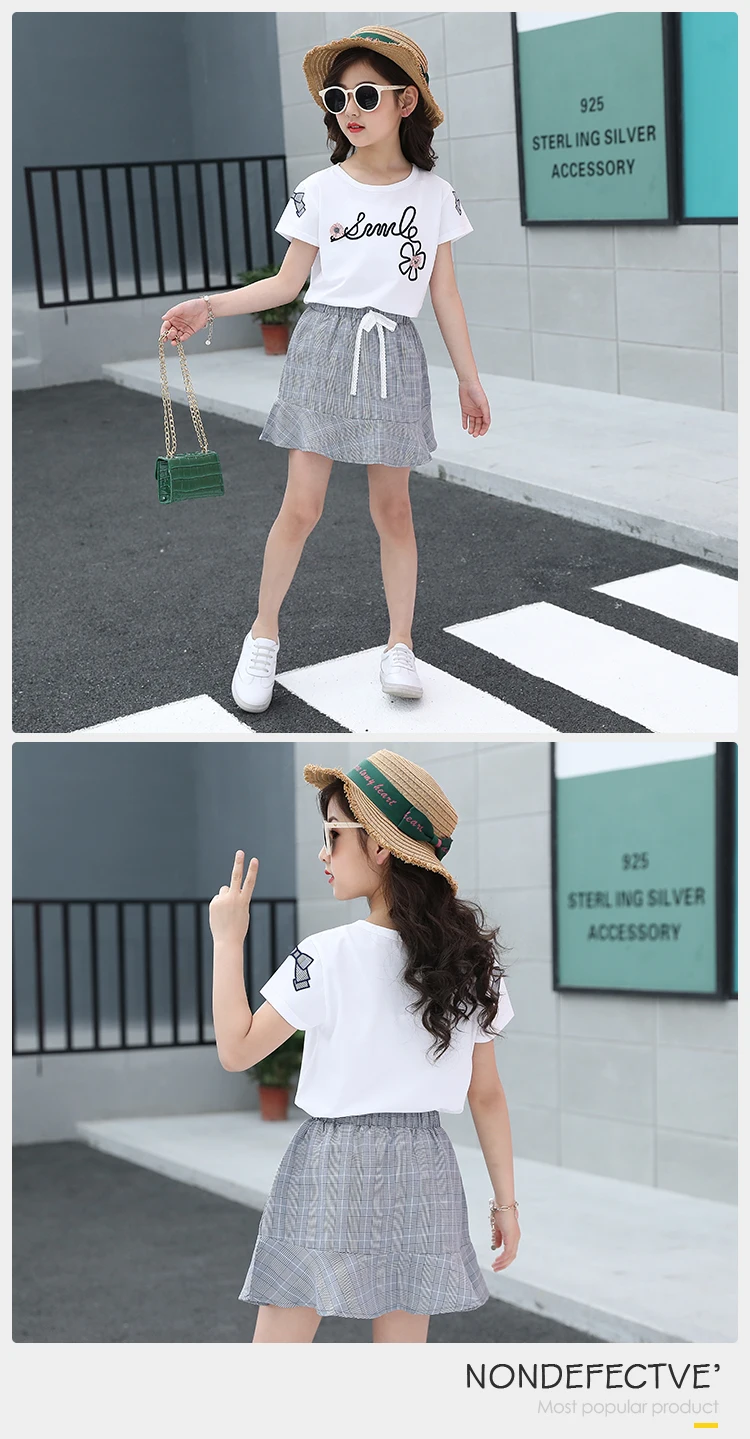 Kids Clothes Outfits Summer Short Sleeve T Shirt And Plain Skirt Cotton 2PCS Girl Set