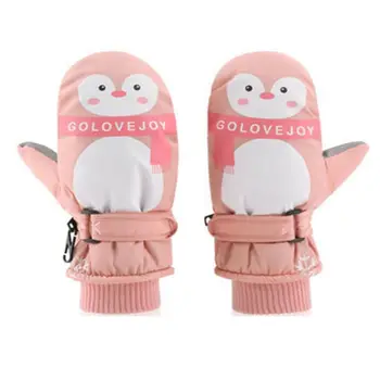

Kids Boy Girl Cartoon Penguin Waterproof Gloves Double Layer Ribbed Cuff Adjustable Anti-Slip Winter Ski Windproof Mittens 7-12