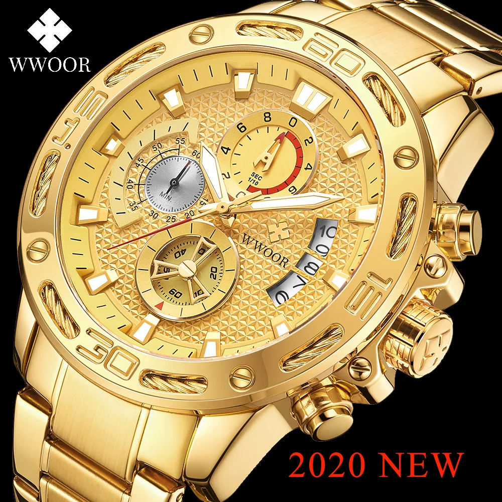 WWOOR 2020 модные мужские часы Лидирующий бренд роскошные золотые полностью Стальные кварцевые часы мужские водонепроницаемые спортивные хронограф Relogio Masculino|Спортивные часы|   | АлиЭкспресс
