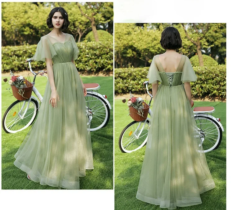 O095 vestidos de dama de honra verde