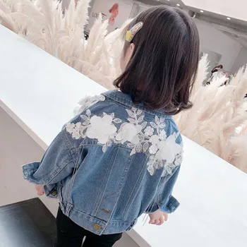 

DFXD Children's Jeans Jacket Coat 2020 Autumn New Korean Lace Flower Single-breasted Denim Outwear Toddler Clothes Kids Coats