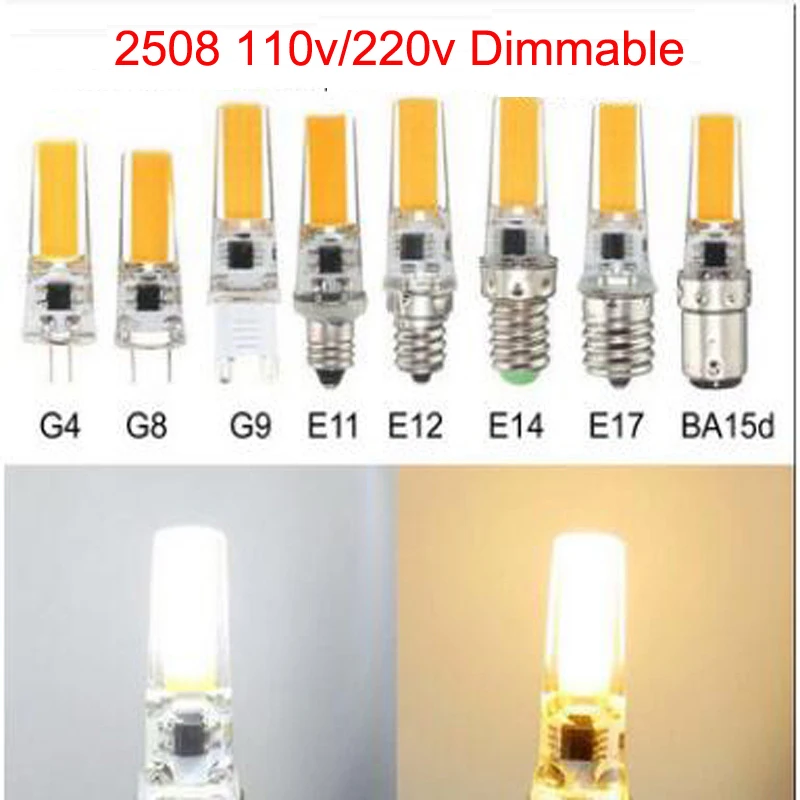 

50pcs Dimmable LED Bulb G4 G8 E12 E14 E17 BA15D 110v 220v 6w 2508 COB Mini Spotlight Chandelier Crystal Replace 60w Halogen