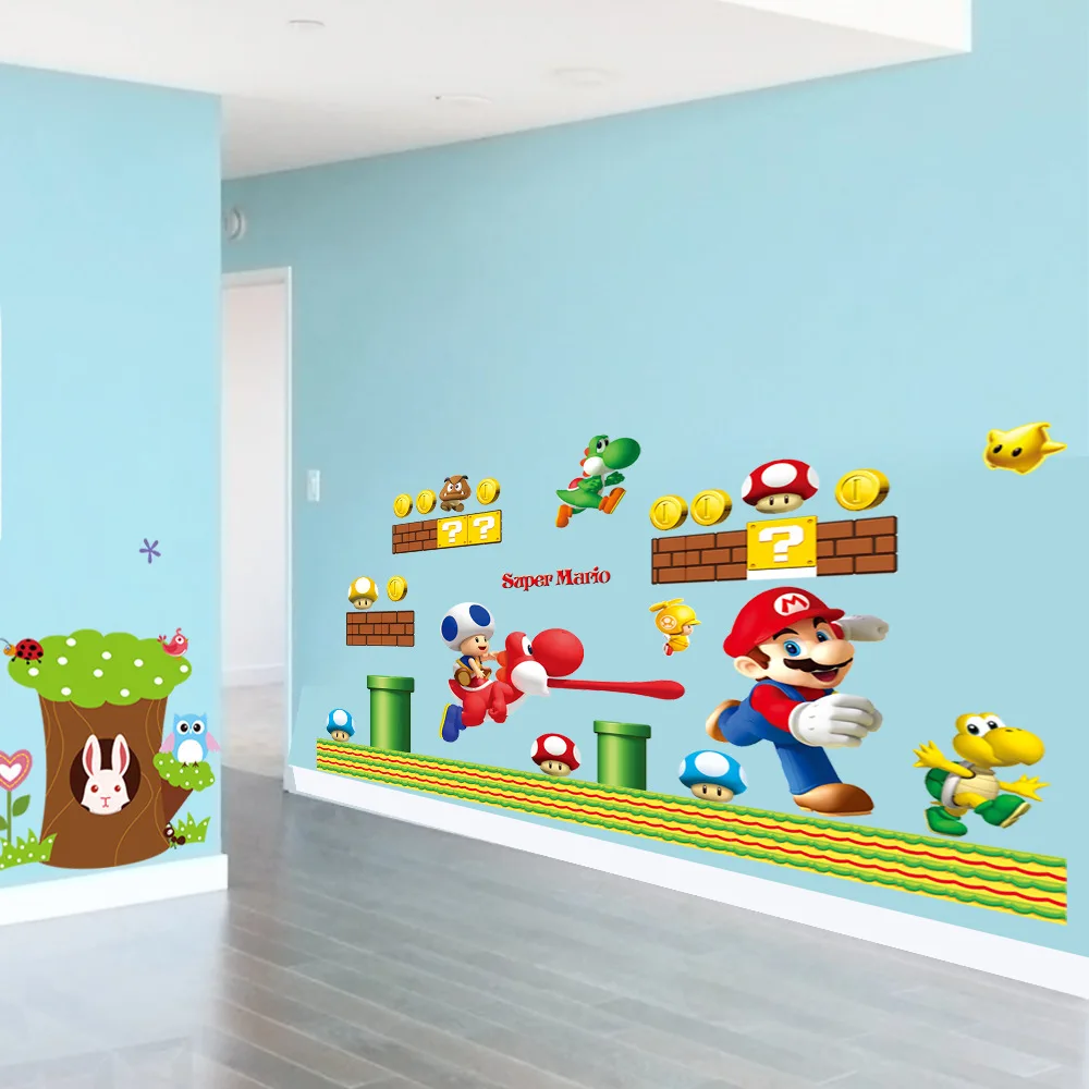 Cartoon Mario Bros Removable Wall Stickers Decals kids room Nursery Home Decor Mural for Boy Bedroom  Mural Art poster