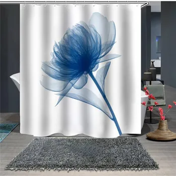 

popular hot sale 3D Printed Lotus Bathroom Shower Curtain Flower Print Durable Waterproof Bath Curtain Hooks Rings 3 Size