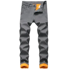 Мужские теплые джинсы осень зима прямые тонкие толстые мужские джинсовые штаны Большие размеры плюс бархатные модные новые брендовые джинсы