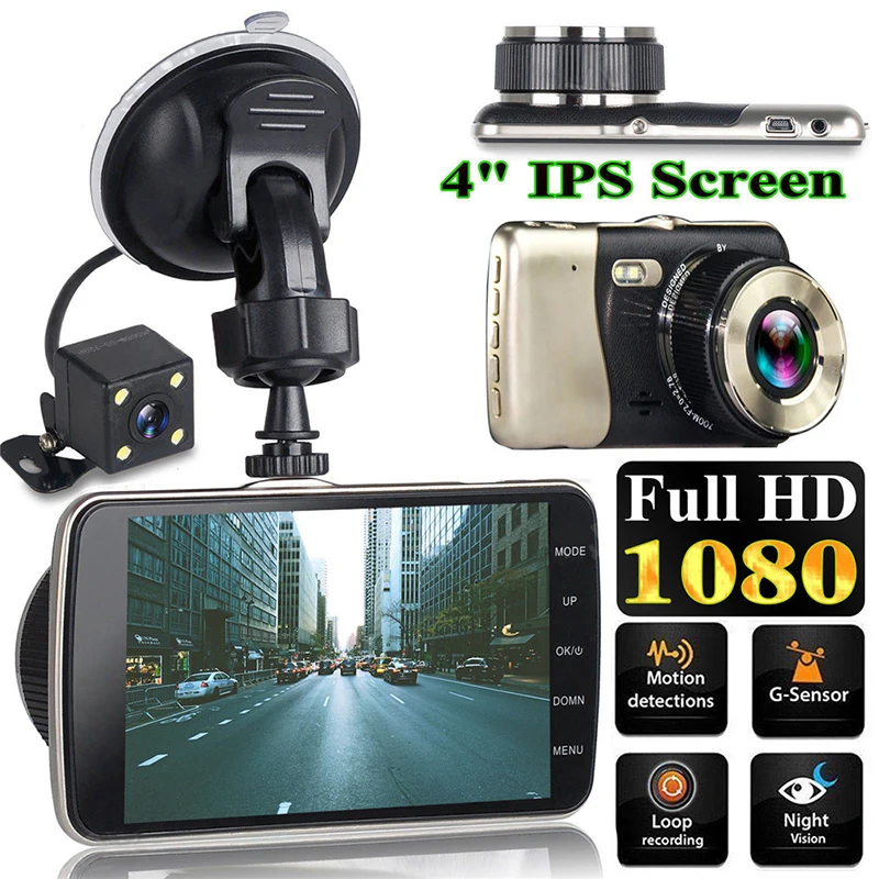 4 &quotIPS Dash Cam Двойной объектив Full HD 1080P Видеорегистраторы для автомобилей
