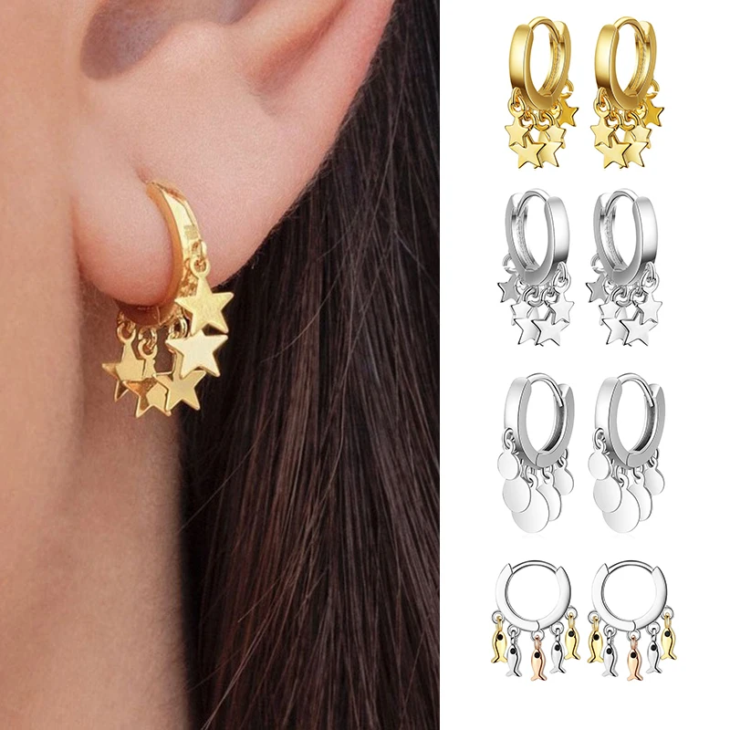 

Trendy Bohemia Hoop Earrings Star Flash Geometric Charming Tassel For Women Top Quality Jewelry Hot