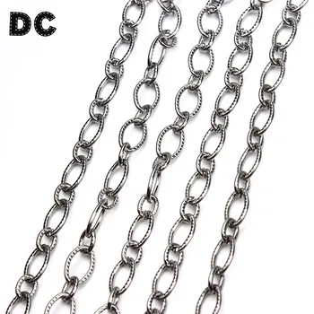 

5Meters/lot 5.5mm Width Silver Tone Stainless Steel Carved Oval Necklace Chain Link Bulk Chains for Men Jewelry Making