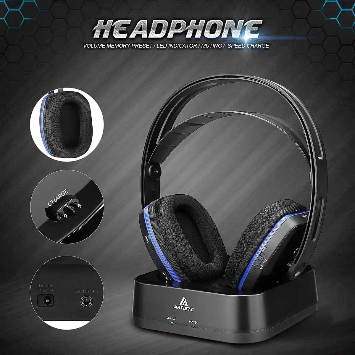 Artiste D2 2,4 ГГц HiFi bluetooth наушники глубокий бас беспроводной с передатчиком док-станции ТВ головной телефон для мобильного телефона музыка