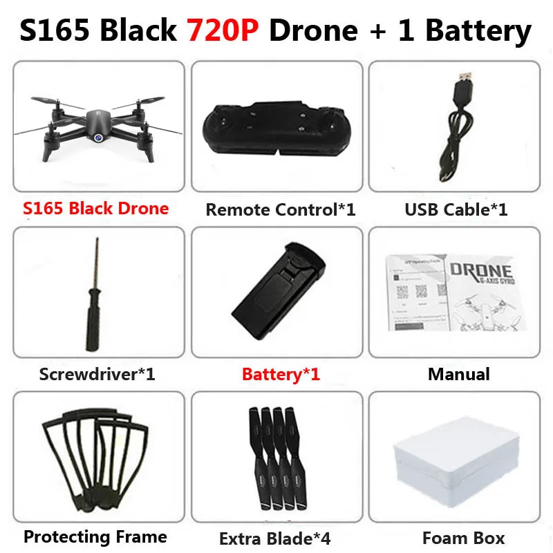 Профессиональный складной Дрон S165 с двойной камерой 4K HD WiFi FPV широкоугольный оптический поток RC Квадрокоптер Вертолет игрушки VS SG106 - Цвет: Black 720P 1B Foam