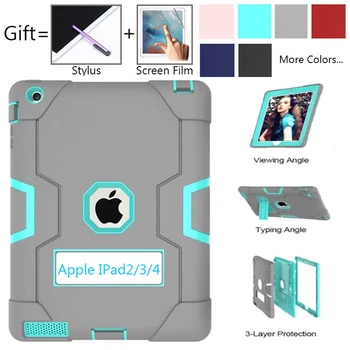 

For Apple iPad2 iPad3 iPad4 Kids Safe Armor Shockproof Heavy Duty Silicon+PC Stand Back Case Cover For ipad 2 3 4 Tablet PC Capa