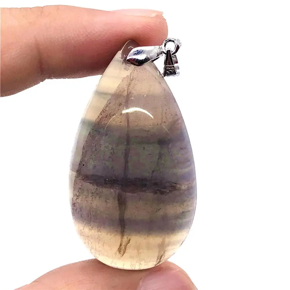 

Top Natural Fluorite Necklace Pendant For Woman Lady Man Crystal 47x29x16mm Beads Silver Rainbow Water Drop Stone Jewelry AAAAA