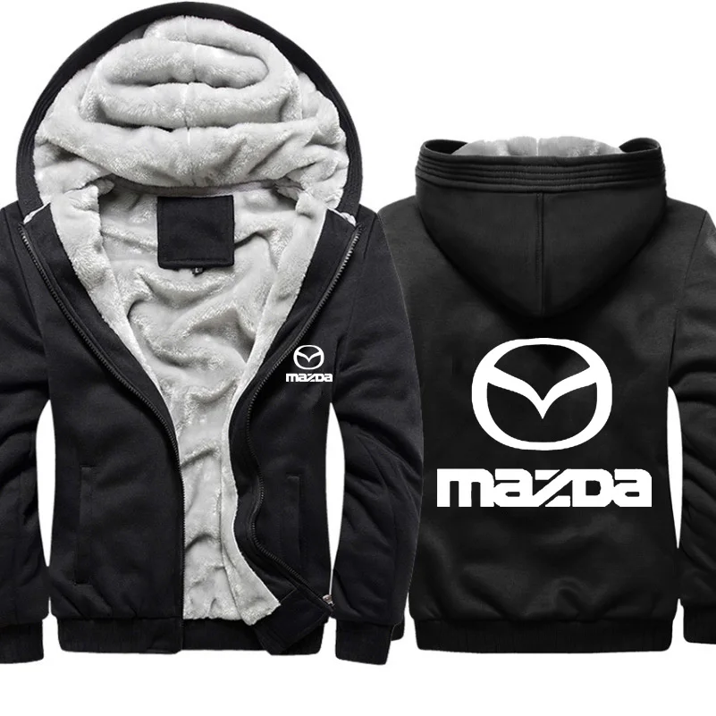 Мужская куртка для автомобилей Mazda с логотипом, мужская куртка с капюшоном, Зимний толстый теплый флис, хлопок, молния, камуфляж, реглан, мужская куртка, толстовки