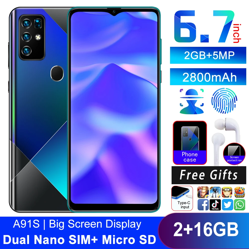Мобильный телефон A91S MTK6580P сотовые телефоны 4 х ядерный 6 7 дюймов полный Дисплей