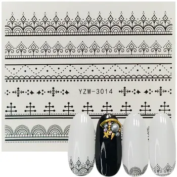 

2020 New Designs Nail Water Transfer Sticker Black Lace Pattern Nail Art Decorations Slider For Nail Manicure Watermark Foils